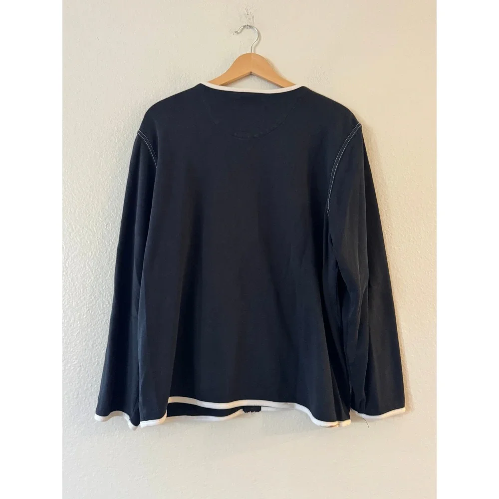 Liz Claiborne Liz & Co Zip Sweatshirt Contrast Stitch Pockets L Navy Blue Good